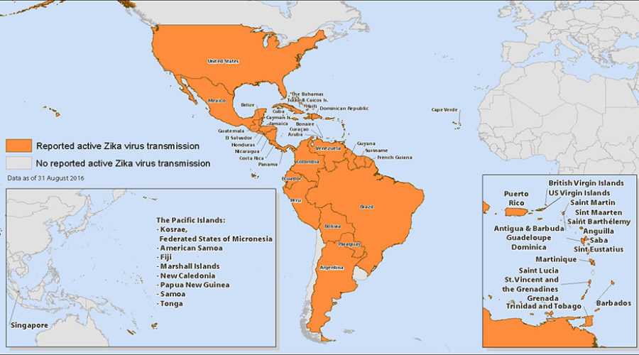 Countries and territories with active Zika virus transmission