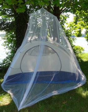 Create a mosquito net vestibule outside your tent with a Tedderfield conical mosquito net.