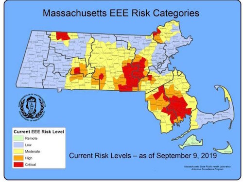 Eastern Equine Encephalitis areas at risk as of Sept 2019