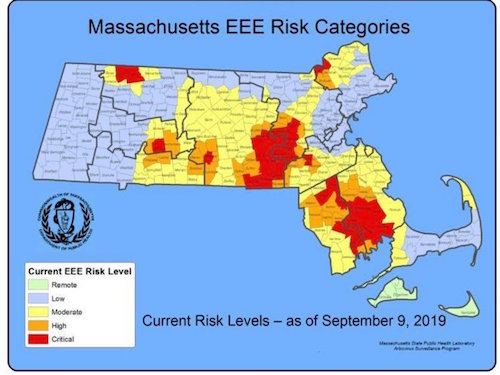 EEE in MA.Sept.2019 Eastern Equine Encephalitis areas at risk as of Sept 2019