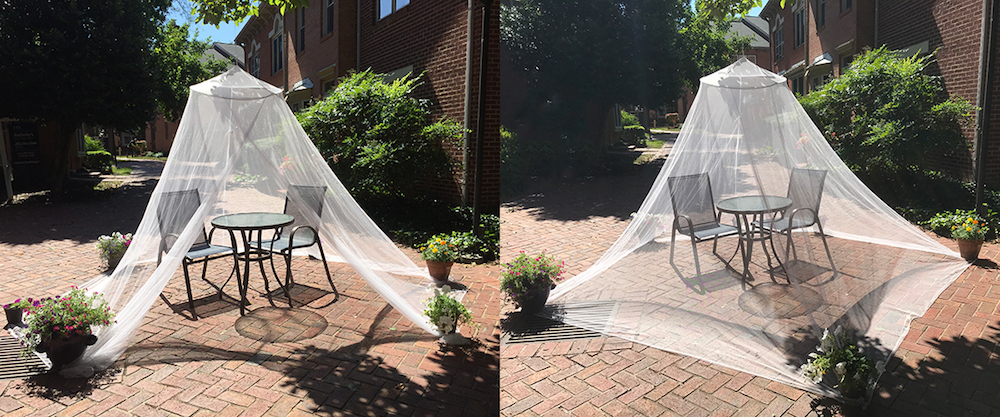Use Tedderfield's Extra Large Conical Net to cover a table and chairs for dining outside without mosquitoes